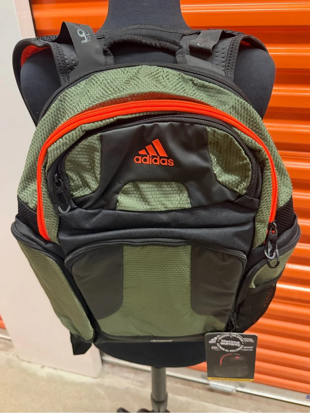 NWT Adidas Men's Climaproof Strenght Green/Black Athletic Backpack with Orange